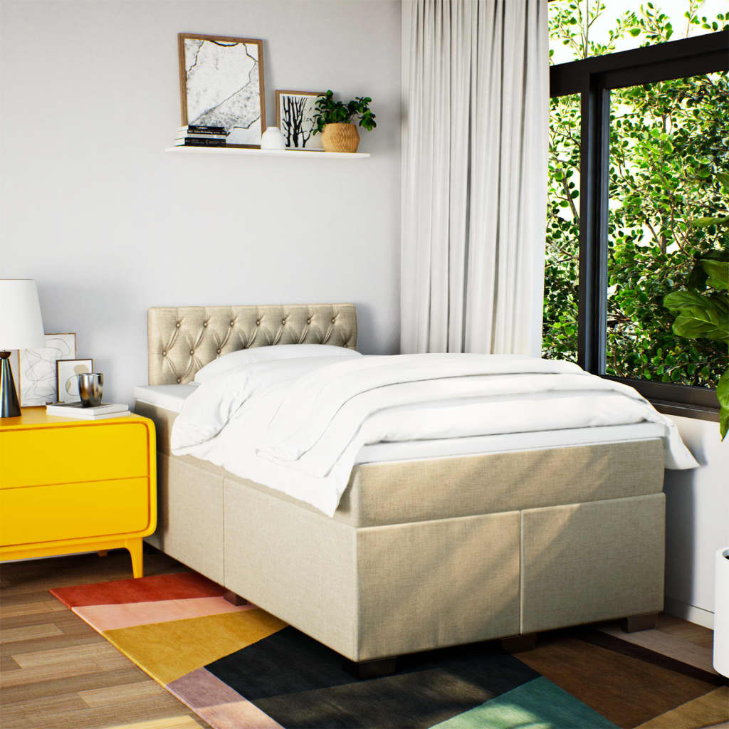 Giroletto a Molle con Materasso Crema 120x190 cm in Tessuto | homemem39