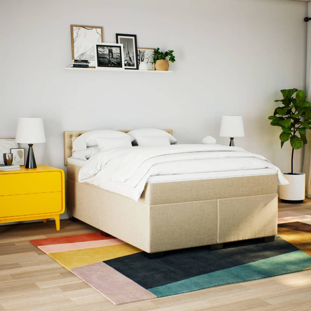 Giroletto a Molle con Materasso Crema 140x200 cm in Tessuto | homemem39