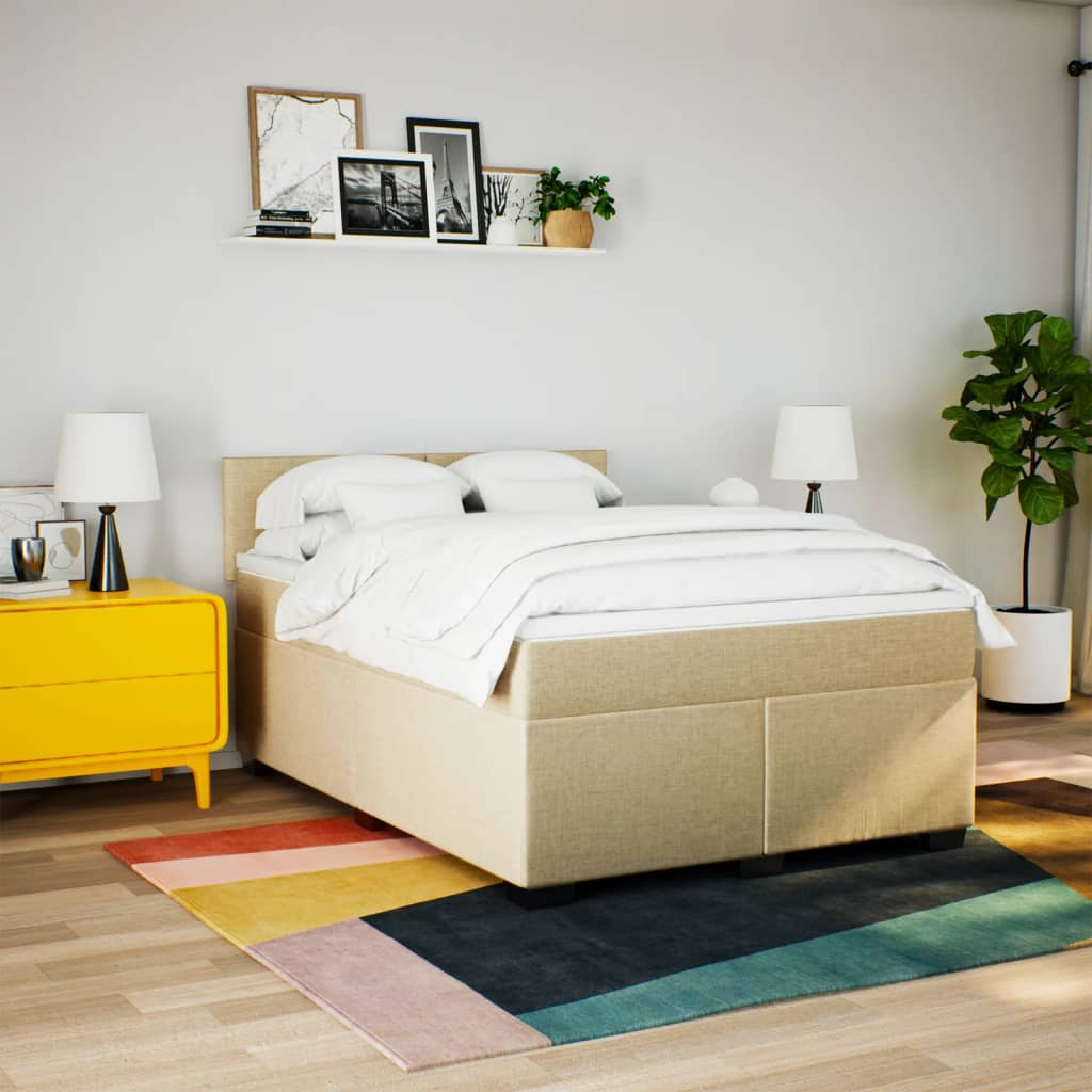 Giroletto a Molle con Materasso Crema 160x200 cm in Tessuto | homemem39