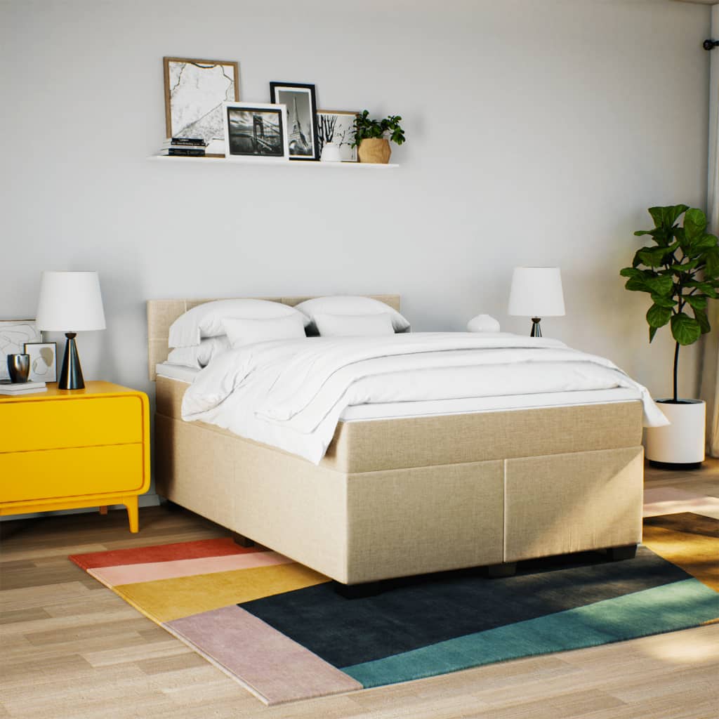 Giroletto a Molle con Materasso Crema 160x200 cm in Tessuto | homemem39