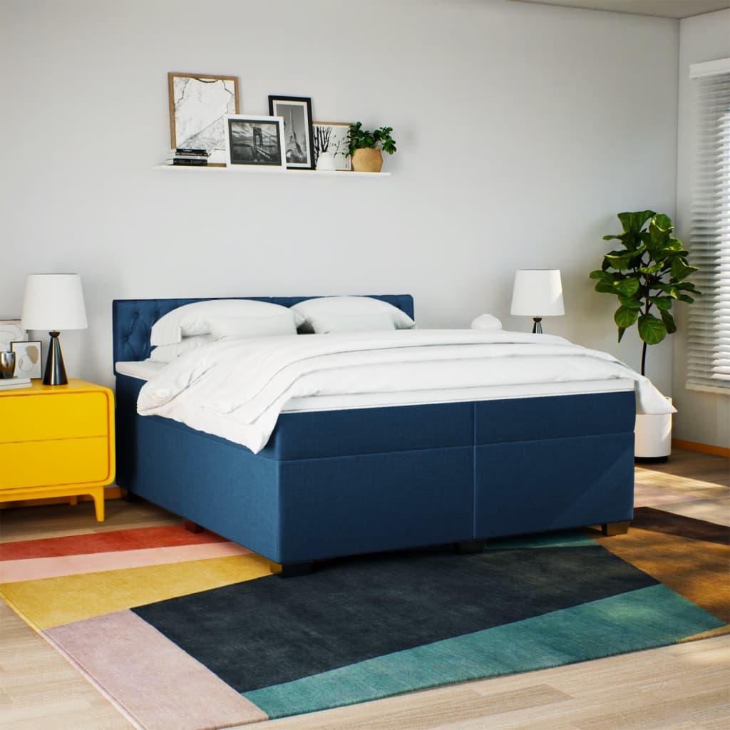 Giroletto a Molle con Materasso Blu 200x200 cm in Tessuto | homemem39