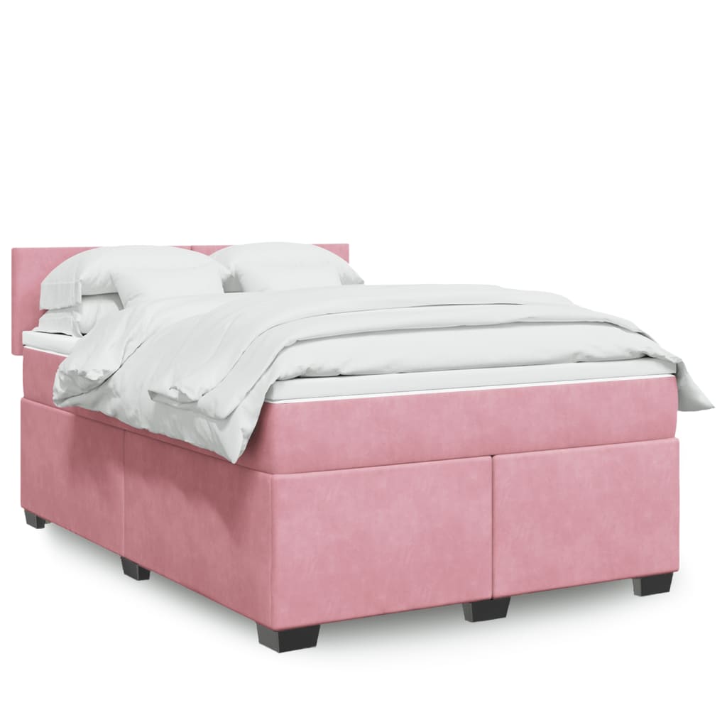 Giroletto a Molle con Materasso Rosa 140x190 cm in Velluto - homemem39