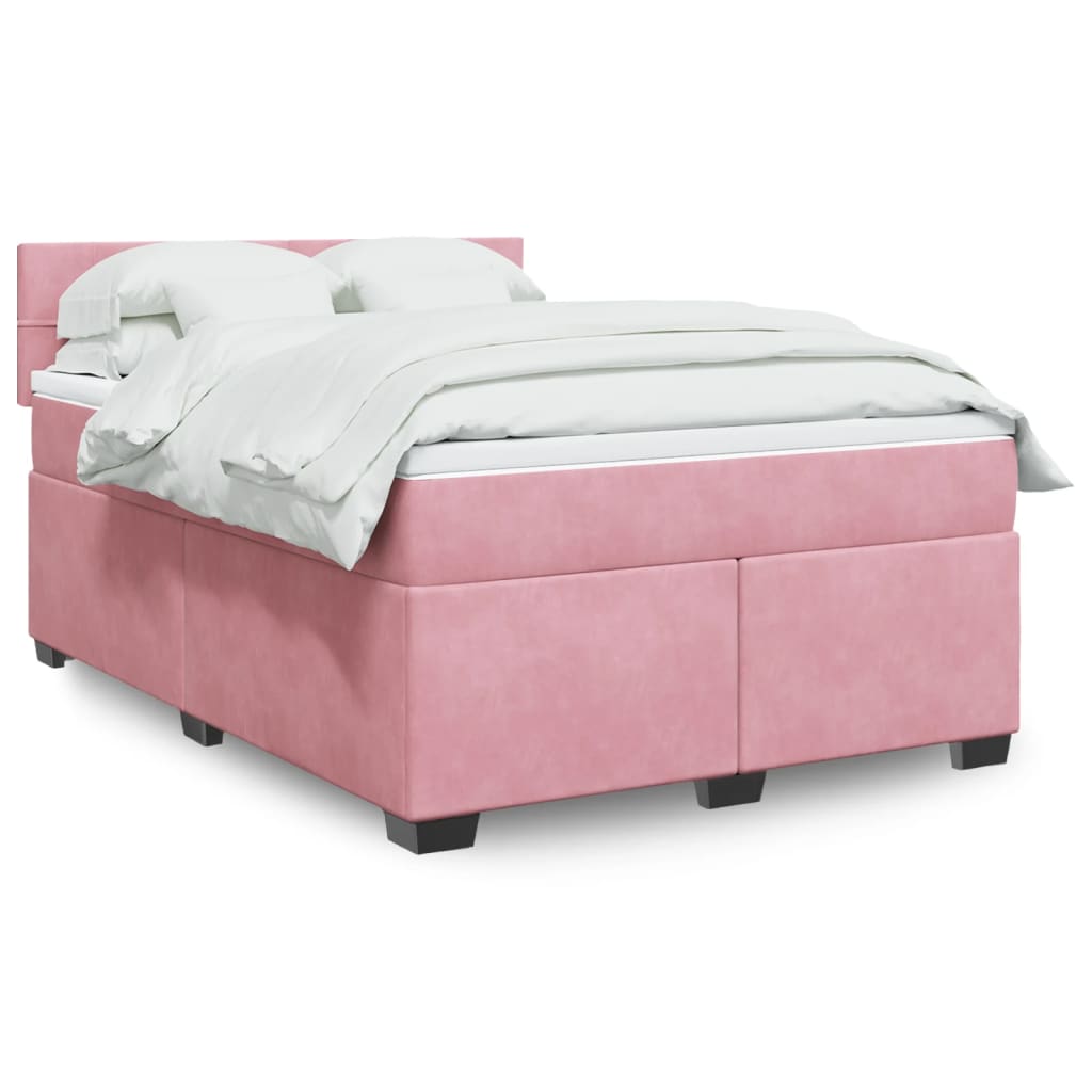 Giroletto a Molle con Materasso Rosa 140x190 cm in Velluto - homemem39