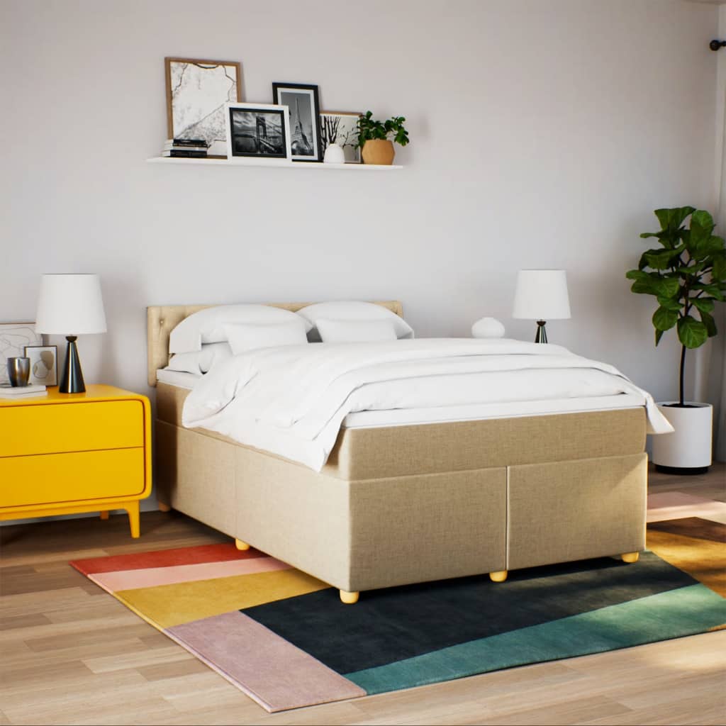 Giroletto a Molle con Materasso Crema 160x200 cm in Tessuto