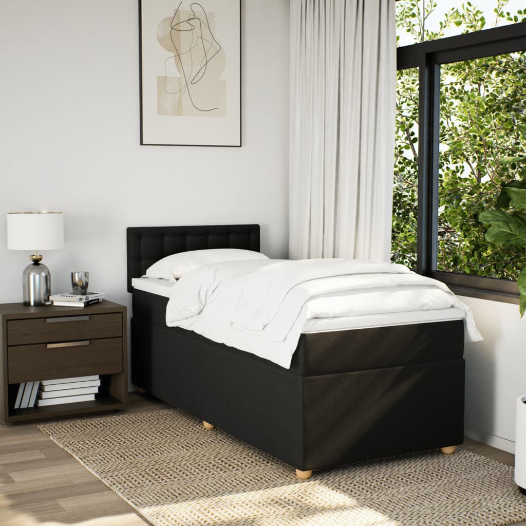Letto a Molle con Materasso Nero Singolo in Tessuto | homemem39