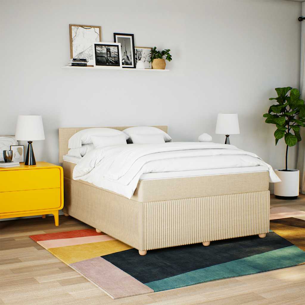 Giroletto a Molle con Materasso Crema 160x200 cm in Tessuto | homemem39