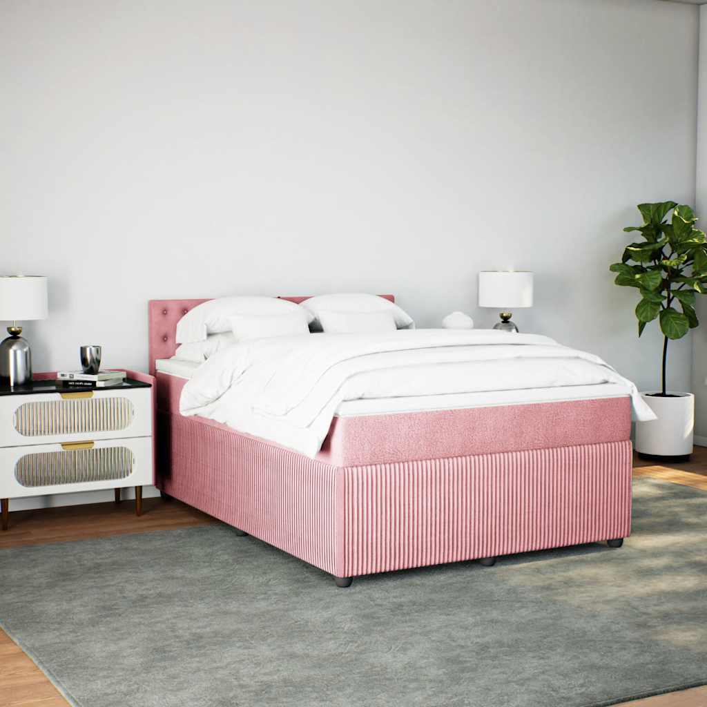 Giroletto a Molle con Materasso Rosa 140x200 cm in Velluto - homemem39