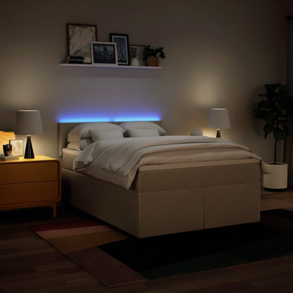 Giroletto a Molle con Materasso Crema 160x200 cm in Tessuto | homemem39