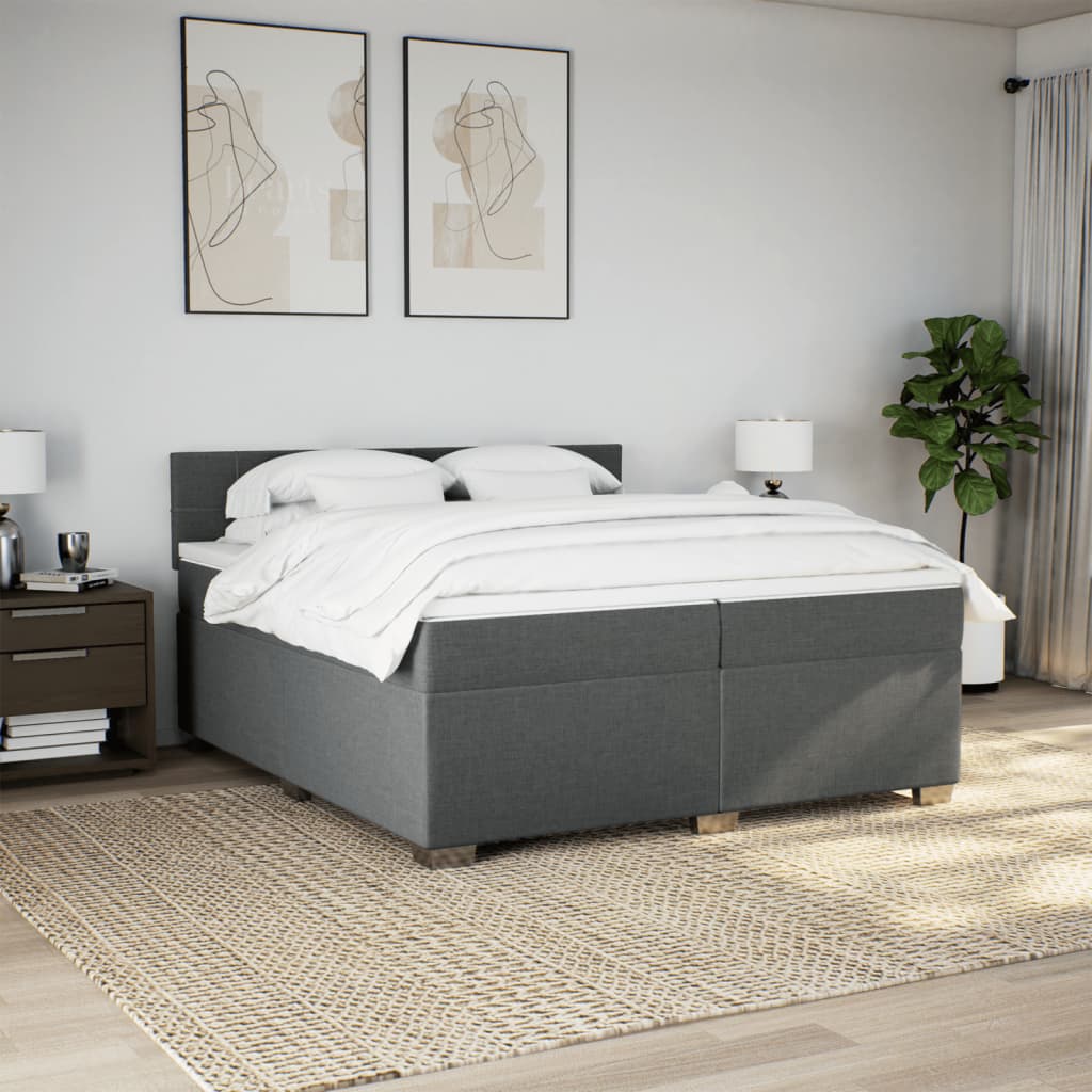 Giroletto a Molle con Materasso Grigio Scuro 200x200 cm Tessuto