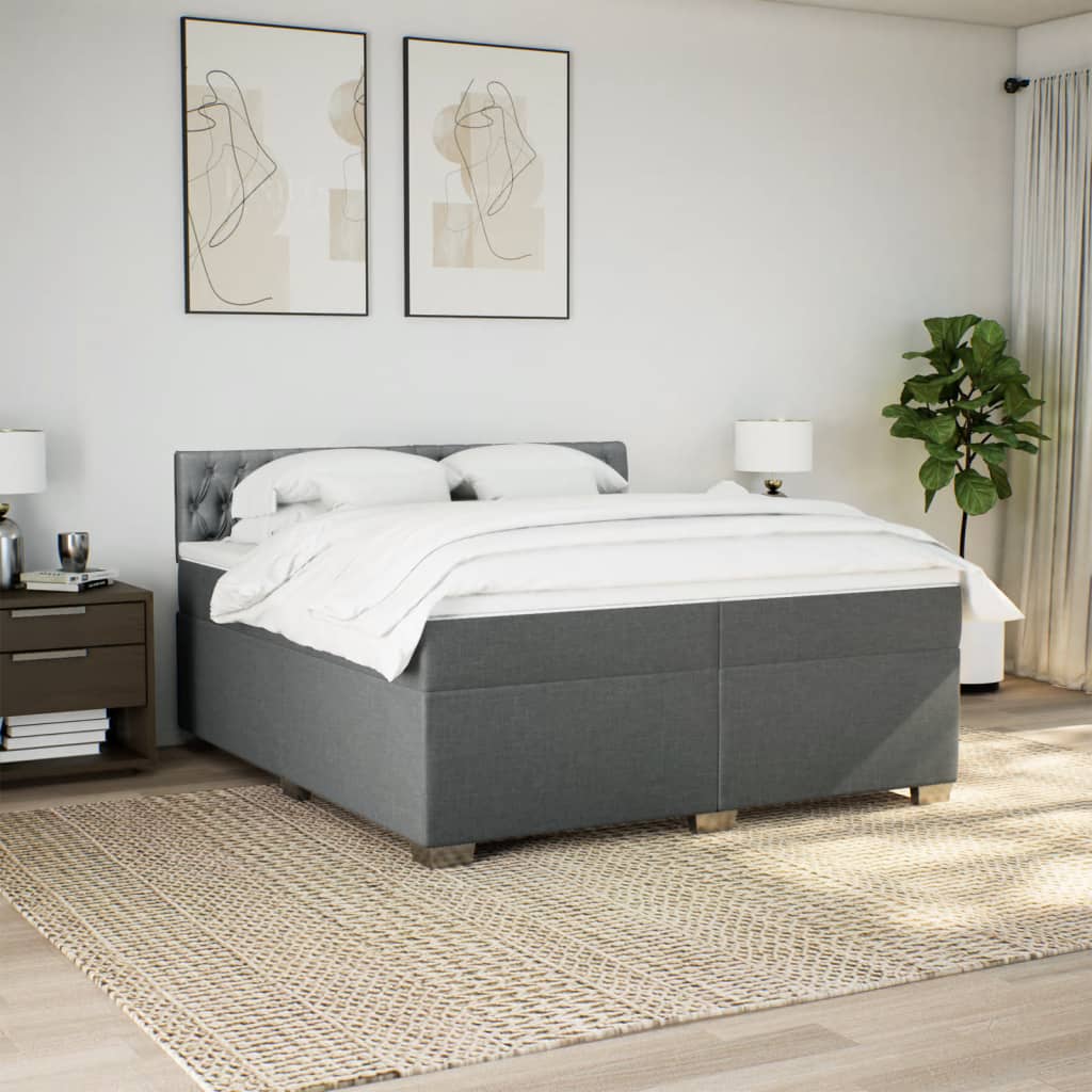 Giroletto a Molle con Materasso Grigio Scuro 200x200 cm Tessuto