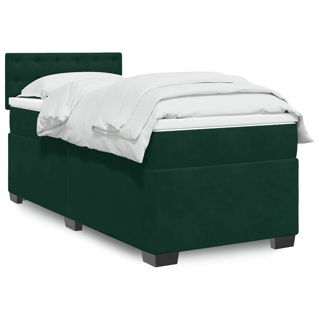 Giroletto a Molle con Materasso Verde Scuro 90x190 cm Velluto