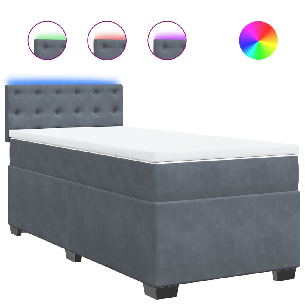 Giroletto a Molle con Materasso Grigio Scuro 90x200 cm Velluto
