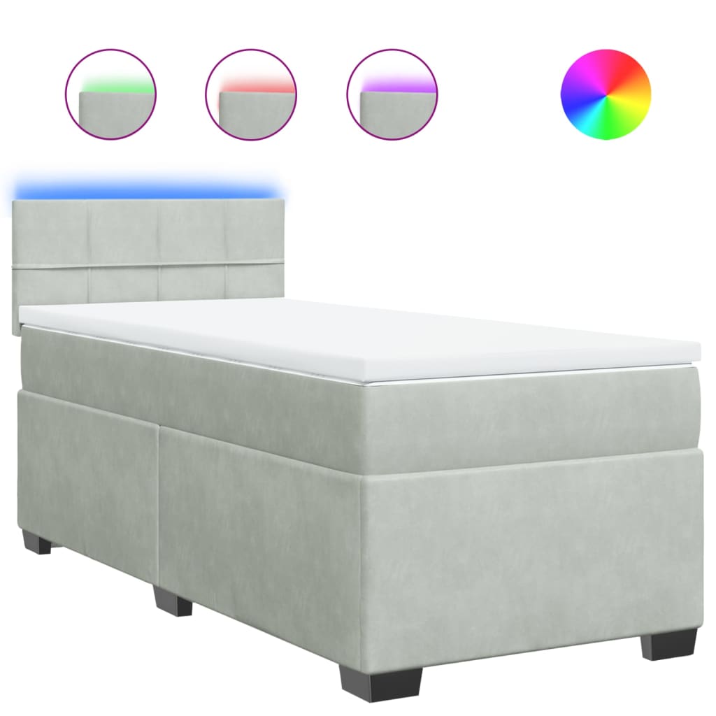 Giroletto a Molle con Materasso Grigio Chiaro 90x200 cm Velluto
