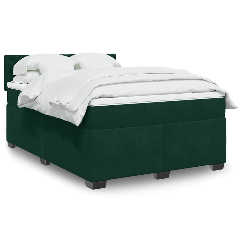 Giroletto a Molle con Materasso Verde Scuro 140x200 cm Velluto