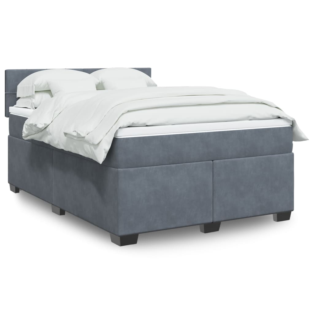 Giroletto a Molle con Materasso Grigio Scuro 160x200 cm Velluto