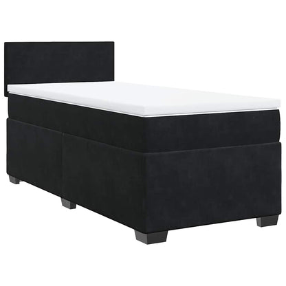 Letto a Molle con Materasso Nero Singolo in Velluto