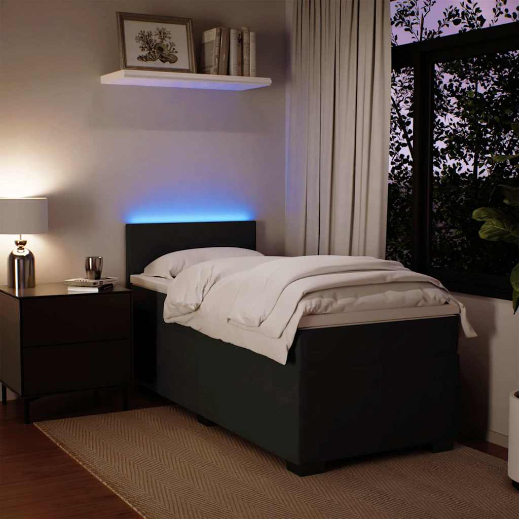 Letto a Molle con Materasso Nero Singolo in Velluto