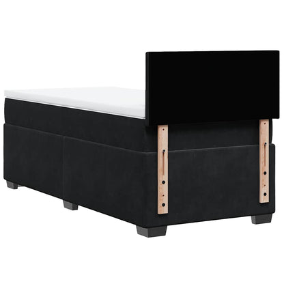 Letto a Molle con Materasso Nero Singolo in Velluto