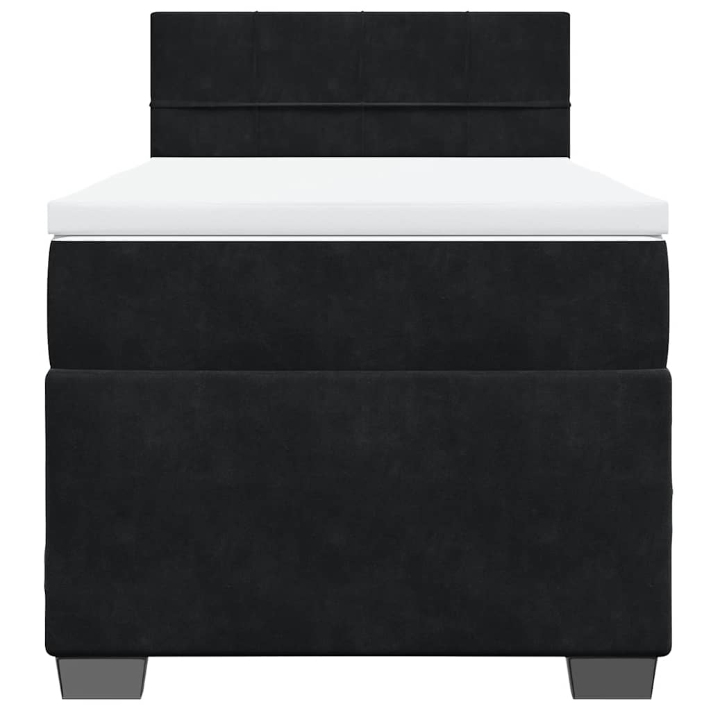 Letto a Molle con Materasso Nero Singolo in Velluto