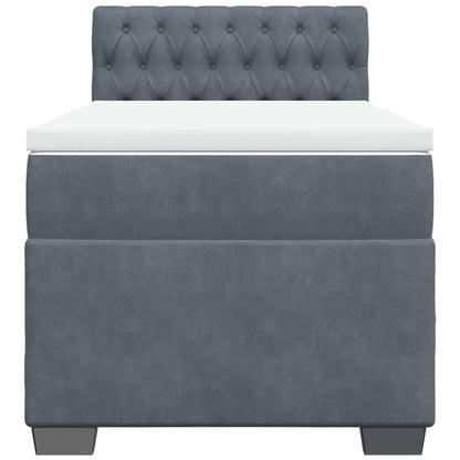 Letto a Molle con Materasso Grigio Scuro Singolo in Velluto