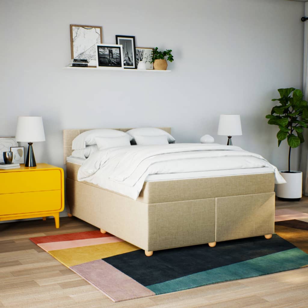 Giroletto a Molle con Materasso Crema 140x200 cm in Tessuto