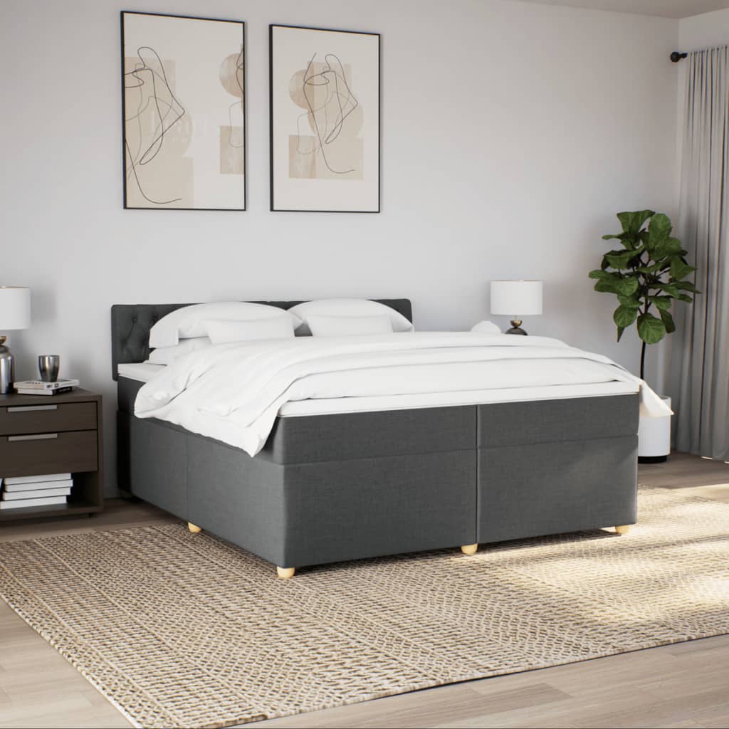 Giroletto a Molle con Materasso Grigio Scuro 200x200 cm Tessuto
