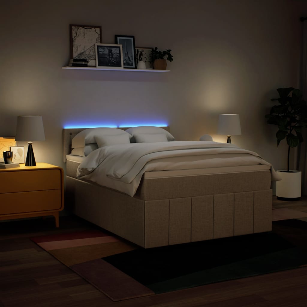 Giroletto a Molle con Materasso Crema 160x200 cm in Tessuto - homemem39