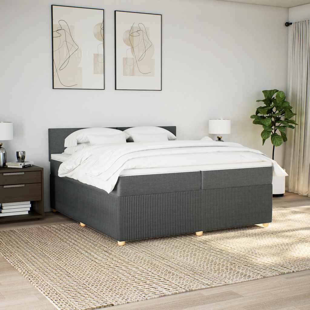Giroletto a Molle con Materasso Grigio Scuro 200x200 cm Tessuto