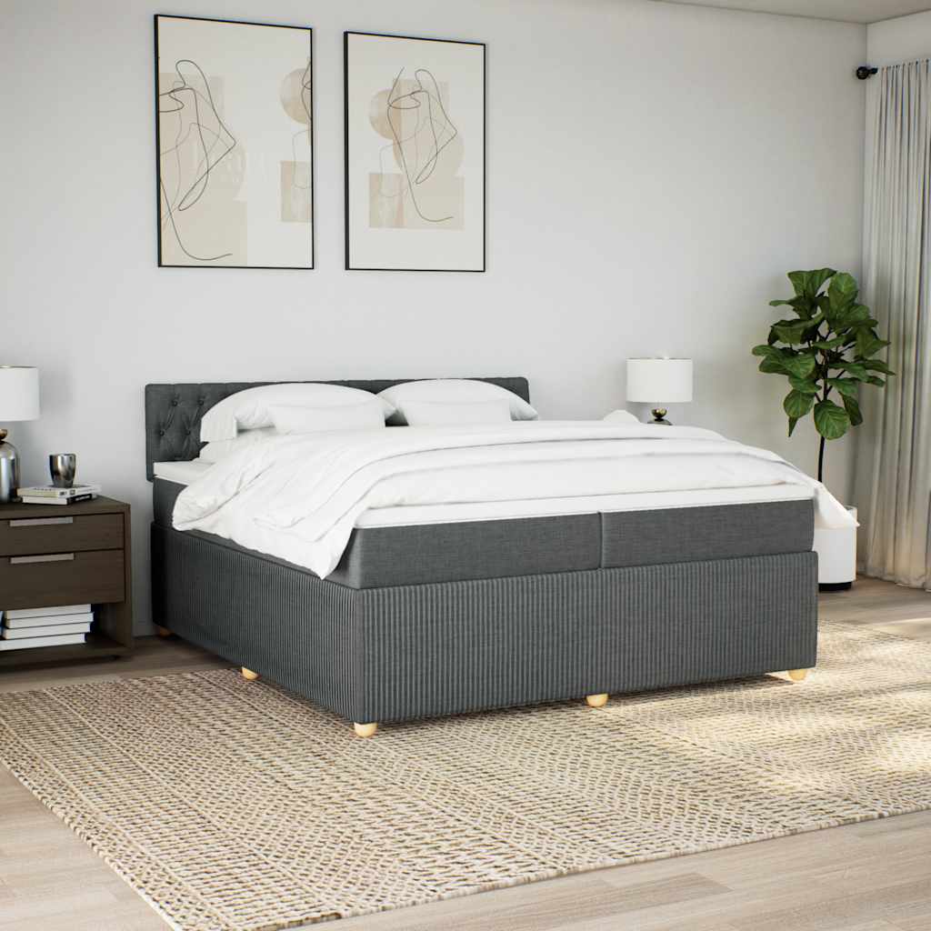 Giroletto a Molle con Materasso Grigio Scuro 200x200 cm Tessuto
