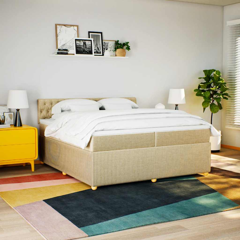 Giroletto a Molle con Materasso Crema 200x200 cm in Tessuto | homemem39