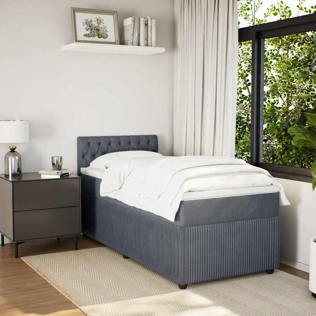 Giroletto a Molle con Materasso Grigio Scuro 90x200 cm Velluto