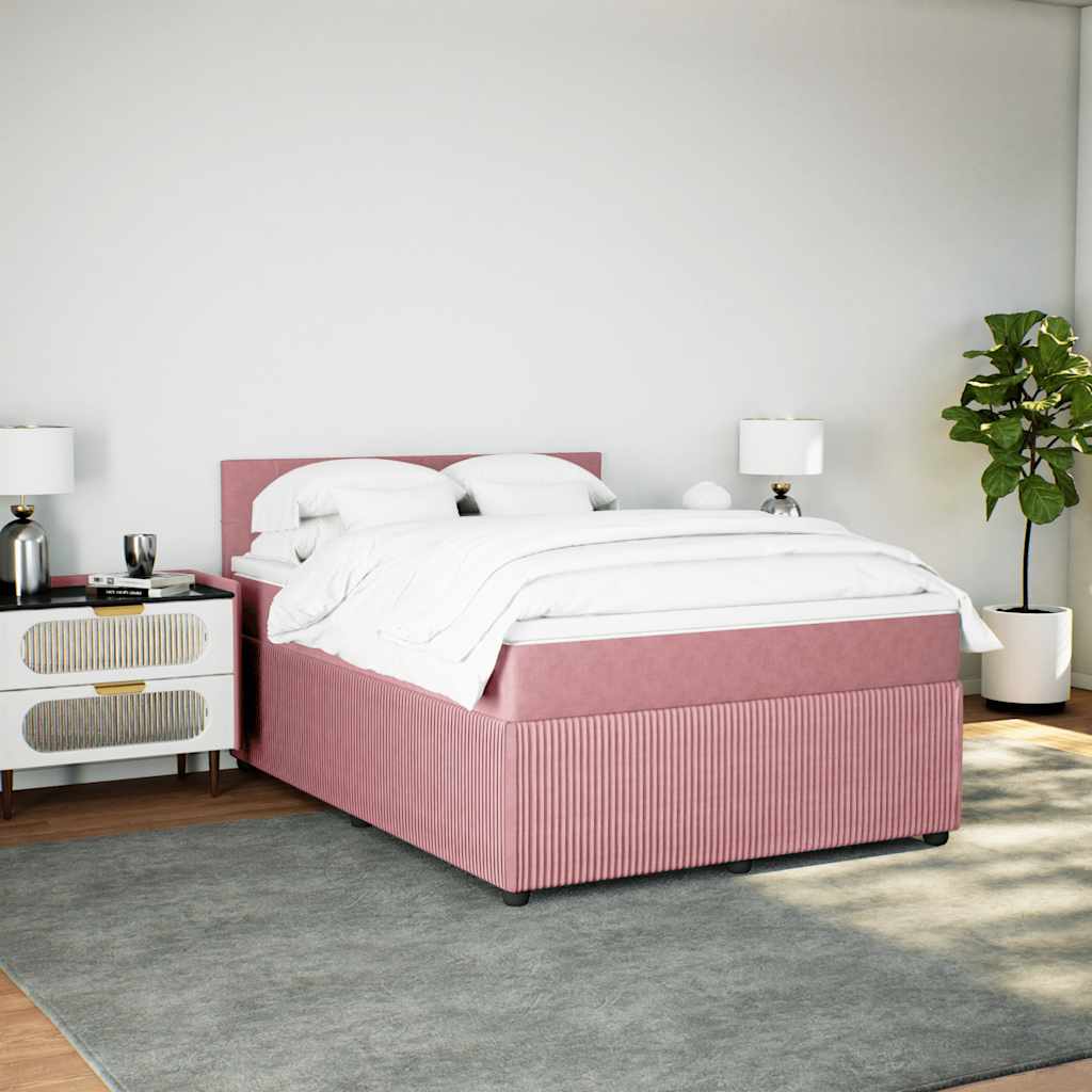 Giroletto a Molle con Materasso Rosa 140x190 cm in Velluto | homemem39