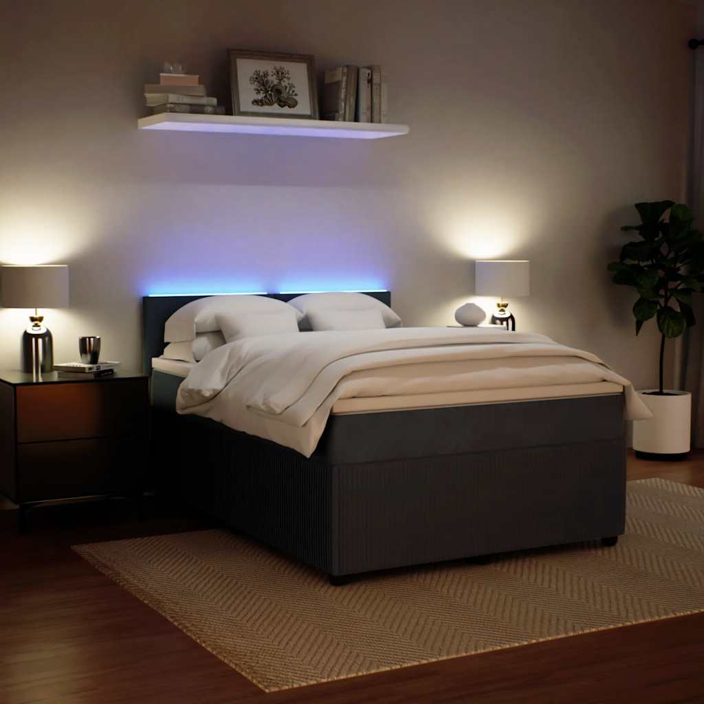Giroletto a Molle con Materasso Grigio Scuro 140x200 cm Velluto