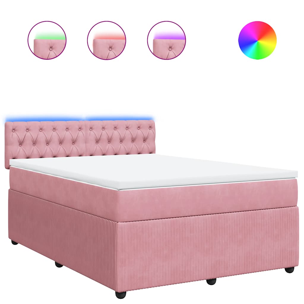 Giroletto a Molle con Materasso Rosa 160x200 cm in Velluto - homemem39