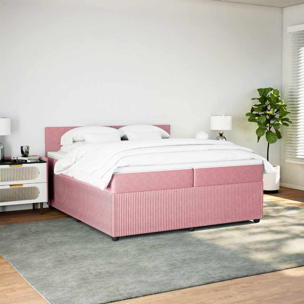 Giroletto a Molle con Materasso Rosa 200x200 cm in Velluto