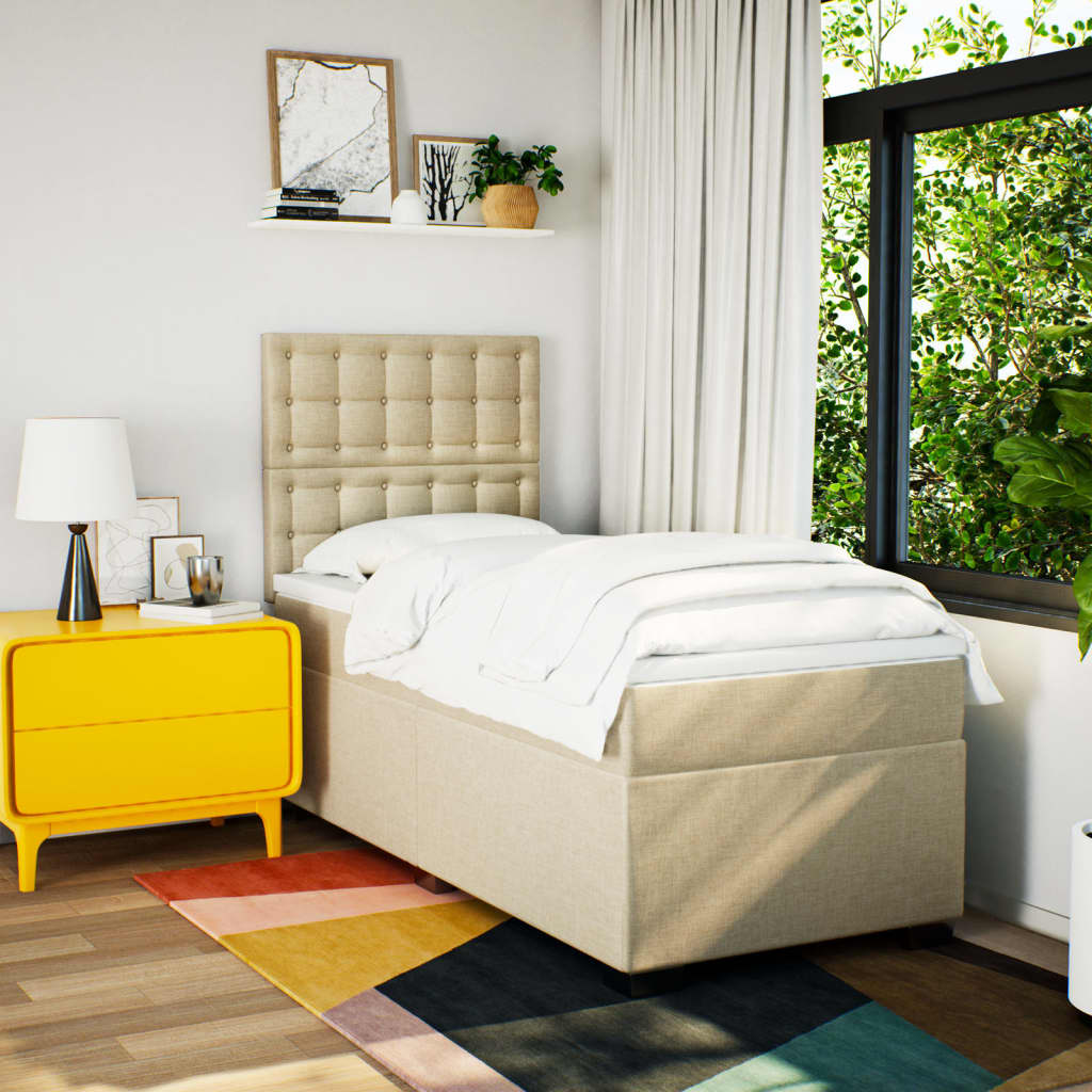 Giroletto a Molle con Materasso Crema 90x190 cm in Tessuto - homemem39