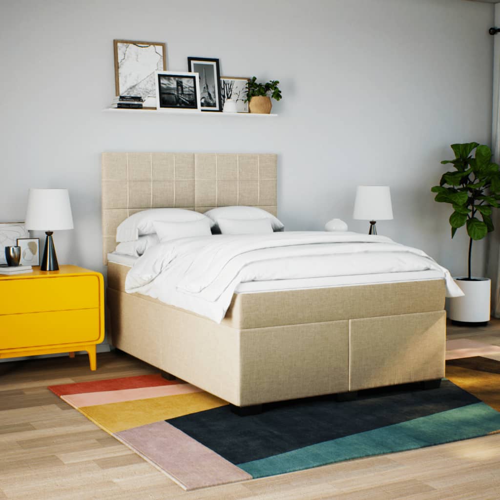 Giroletto a Molle con Materasso Crema 160x200 cm in Tessuto | homemem39