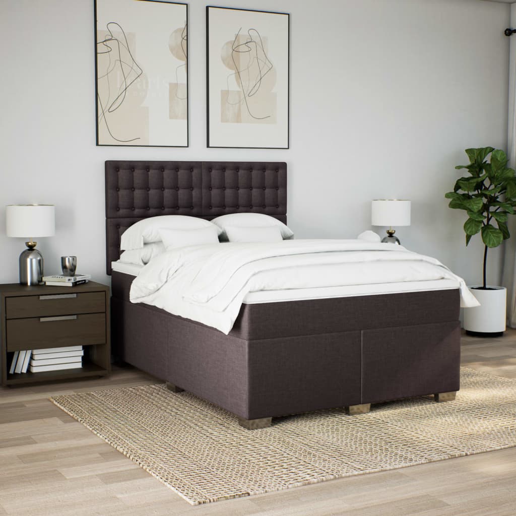 Giroletto a Molle con Materasso Marrone Scuro 160x200cm Tessuto | homemem39