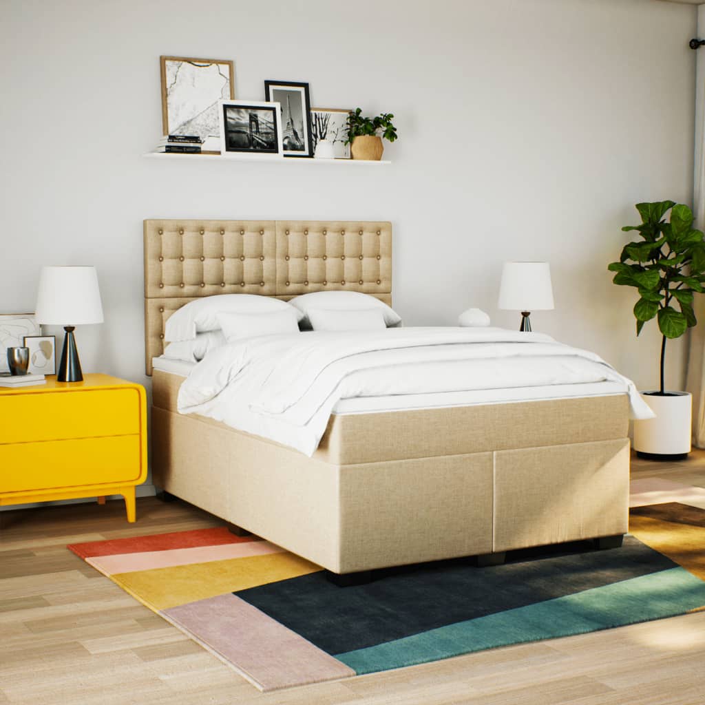 Giroletto a Molle con Materasso Crema 160x200 cm in Tessuto | homemem39