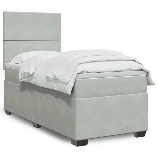 Giroletto a Molle con Materasso Grigio Chiaro 100x200cm Velluto