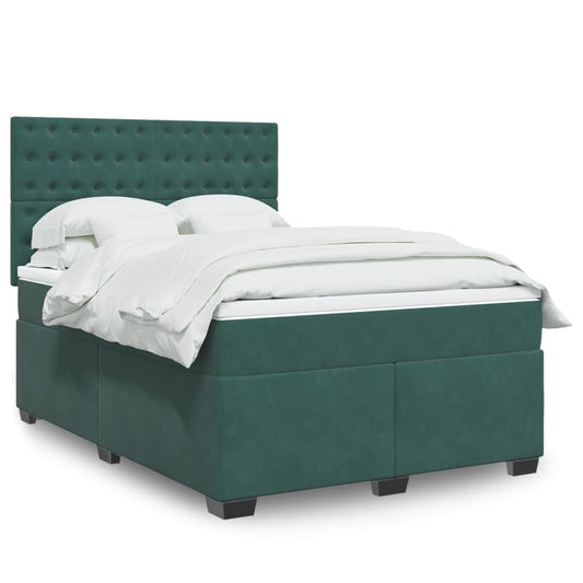 Giroletto a Molle con Materasso Verde Scuro 140x200 cm Velluto