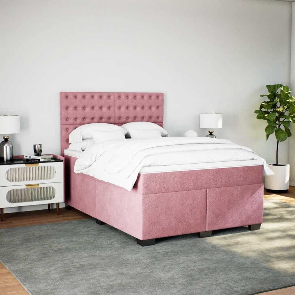 Giroletto a Molle con Materasso Rosa 160x200 cm in Velluto - homemem39