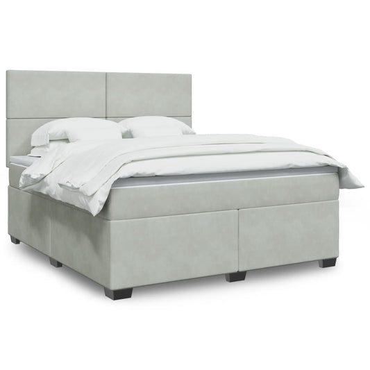 Giroletto a Molle con Materasso Grigio Chiaro 180x200cm Velluto
