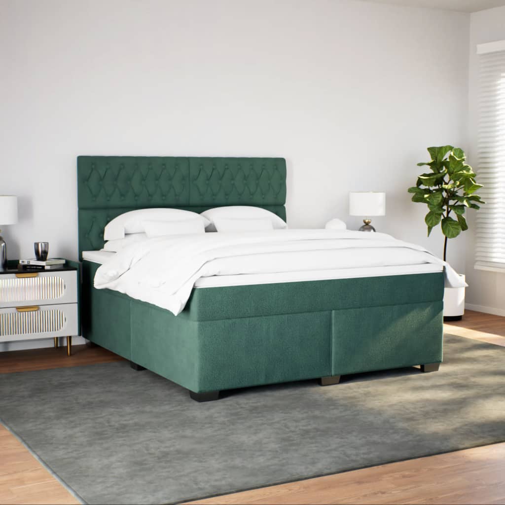 Giroletto a Molle con Materasso Verde Scuro 180x200 cm Velluto