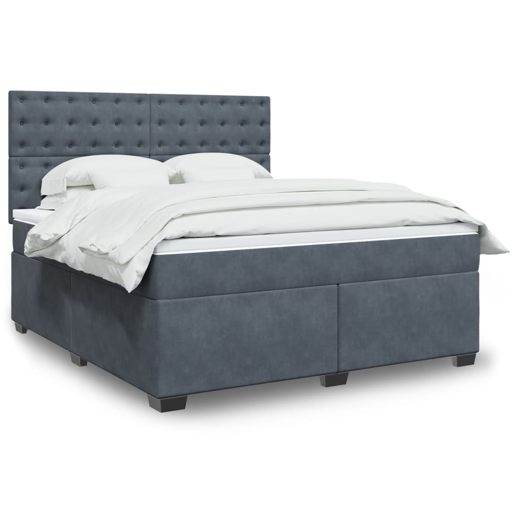 Giroletto a Molle con Materasso Grigio Scuro 180x200 cm Velluto