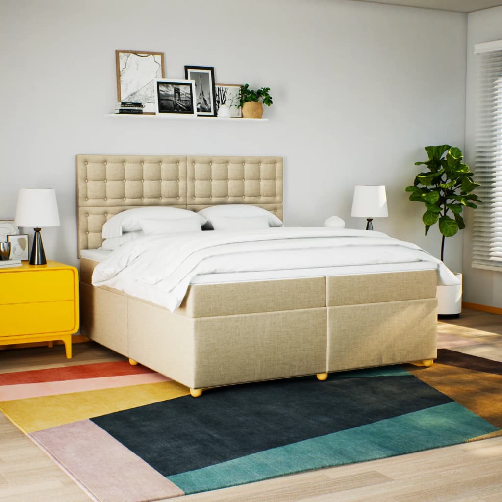 Giroletto a Molle con Materasso Crema 200x200 cm in Tessuto - homemem39