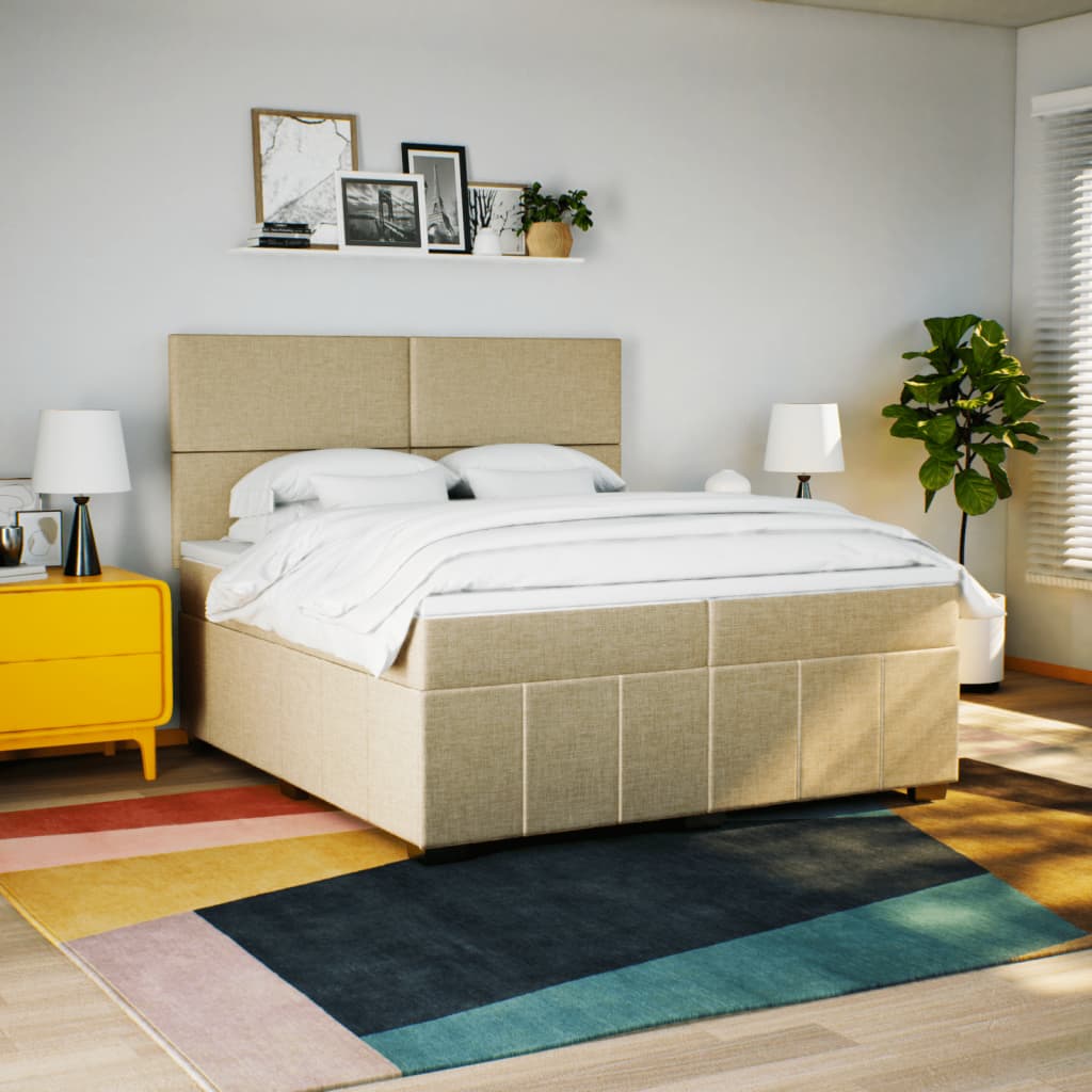 Giroletto a Molle con Materasso Crema 200x200 cm in Tessuto