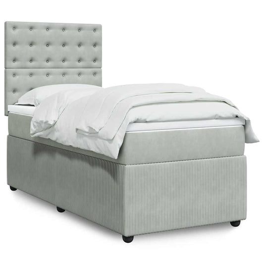 Giroletto a Molle con Materasso Grigio Chiaro 90x190 cm Velluto