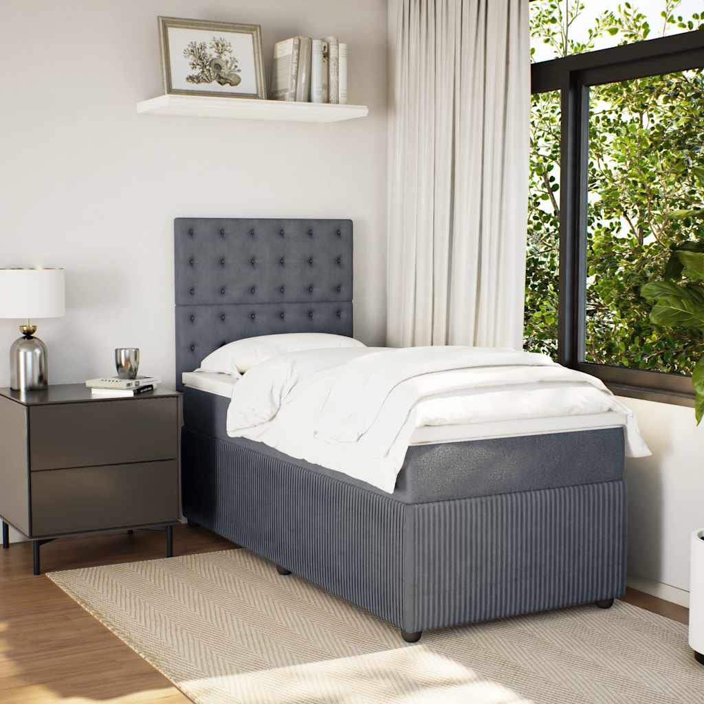 Giroletto a Molle con Materasso Grigio Scuro 90x190 cm Velluto