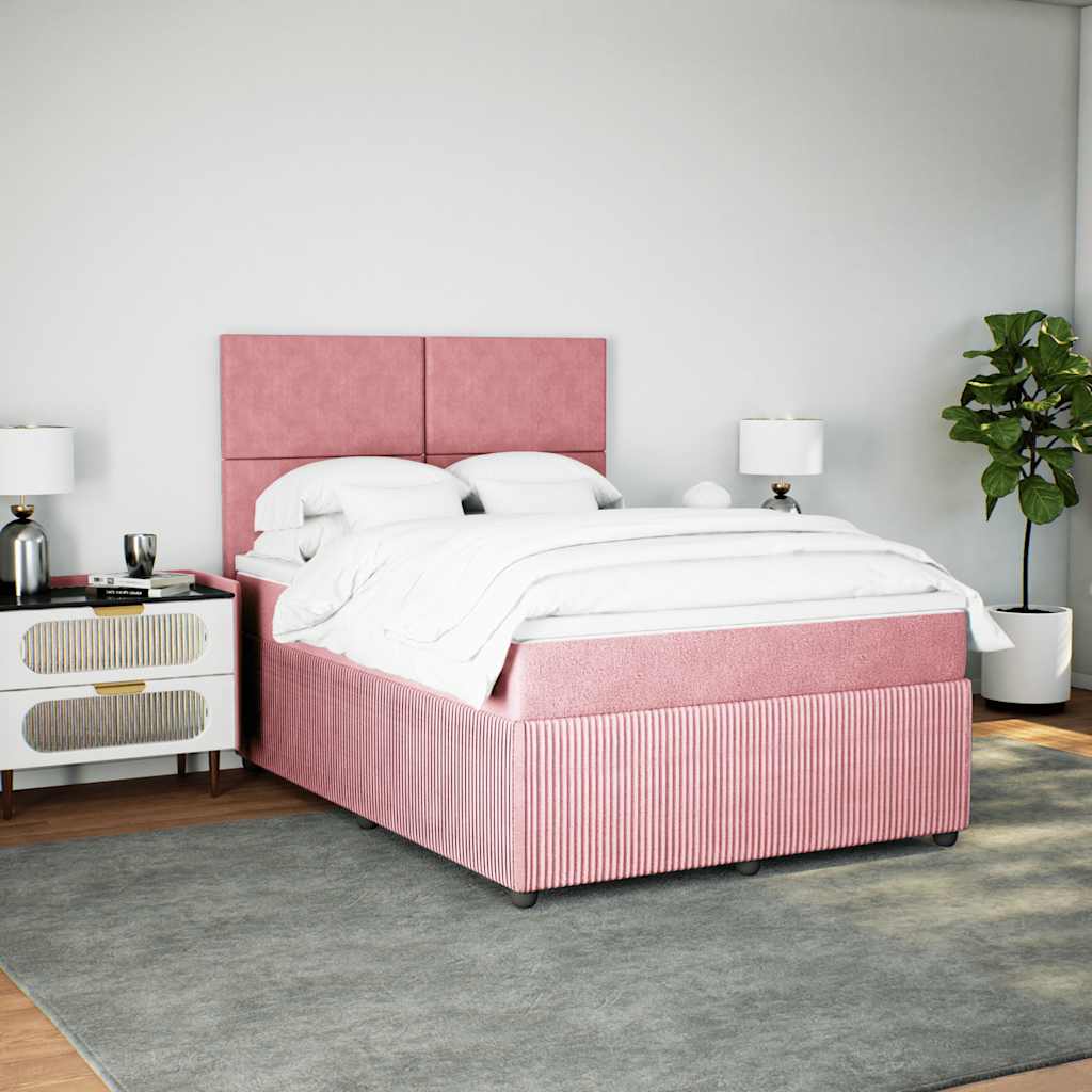 Giroletto a Molle con Materasso Rosa 140x200 cm in Velluto - homemem39
